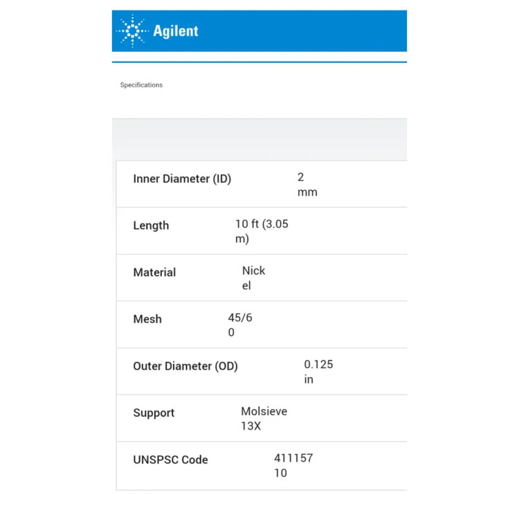 ستون گازی دستگاه GC کمپانی AGILENT سری 7890 پارت نامبر G3591-82003
